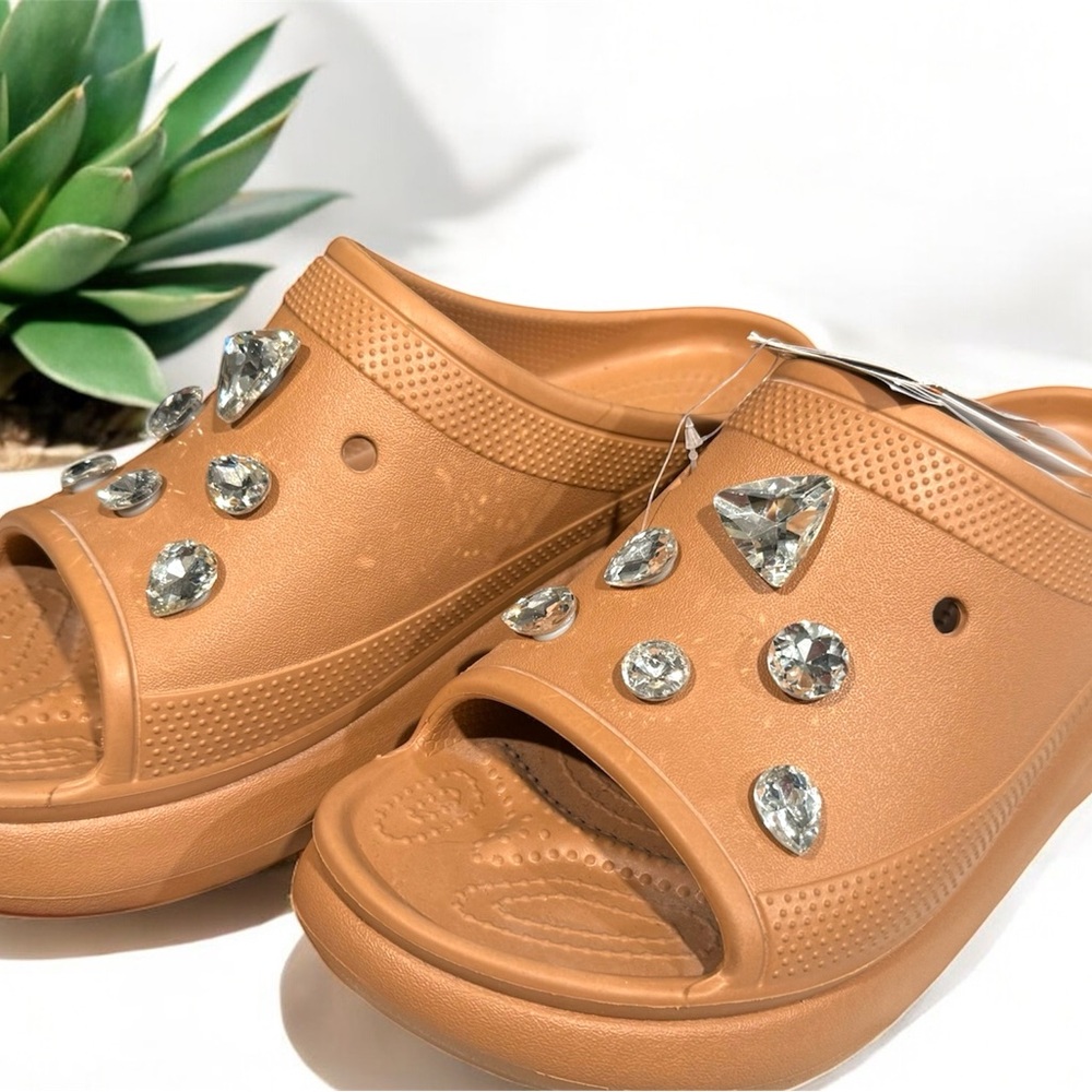CROCS Tan Mules/Clogs with Comfort Footbed with 12 Decorative Jibbitz